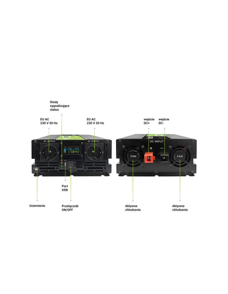 Green Cell Przetwornica Napięcia Powerinverter Lcd 12 V 2000W/4000W Z Wyświetlaczem Lcd - Czysty Sinus