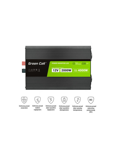 Green Cell Przetwornica Napięcia Powerinverter Lcd 12 V 2000W/4000W Z Wyświetlaczem Lcd - Czysty Sinus