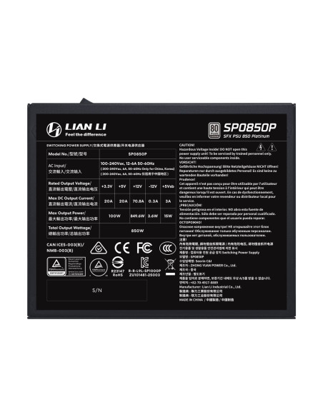 Lian Li Sp0850P Moduł Zasilaczy 850 W 24-Pin Atx Sfx Czarny