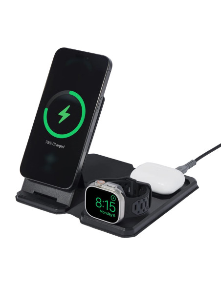Uag 3In1 Travel Charger - Bezprzewodowa Ładowarka Podróżna Do Trzech Urządzeń 15W, Kompatybilna Z Magsafe, Kabel, Wtyczki I Orga