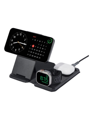 Uag 3In1 Travel Charger - Bezprzewodowa Ładowarka Podróżna Do Trzech Urządzeń 15W, Kompatybilna Z Magsafe, Kabel, Wtyczki I Orga