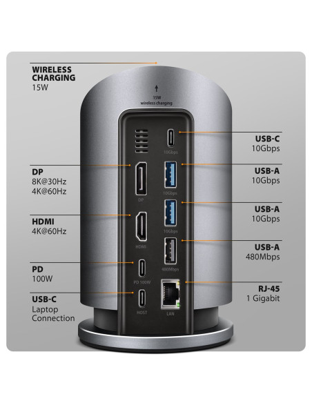 Axagon Hmc-Wl9 Stacja Dokująca Przewodowa Usb 3.2 Gen 2 (3.1 Gen 2) Type-C Szary
