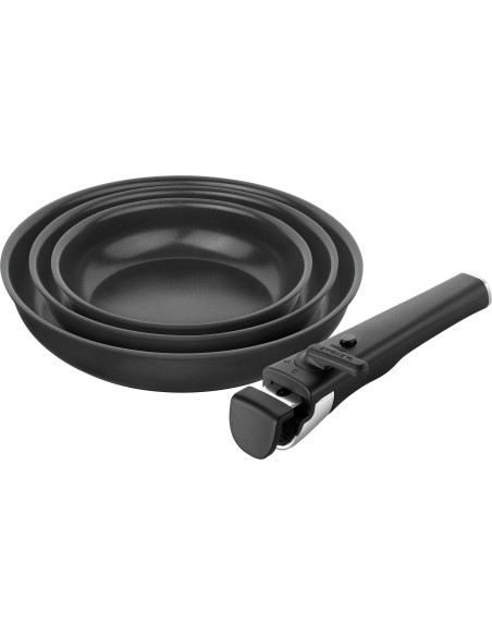 Zwilling Unlock Zestaw 3 Patelni Ceramicznych + Uchwyt - Czarny