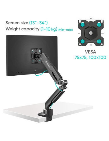 Onkron G90-B Uchwyt Biurkowy Obrotowo-Nachylny Do Monitora 13"-34" Maks 10 Kg, Z Obracaniem, Czarny