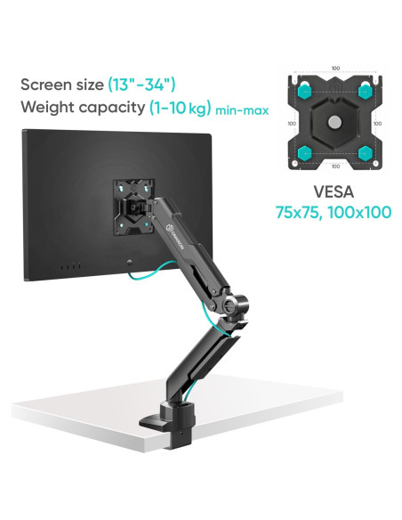 Onkron G90-B Uchwyt Biurkowy Obrotowo-Nachylny Do Monitora 13"-34" Maks 10 Kg, Z Obracaniem, Czarny
