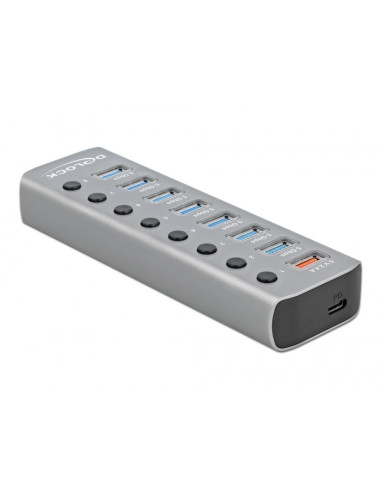 Delock Hub Usb 5 Gbps Z 7 Portami + 1 Portem Ładowania + 1 Portem Usb-C Pd 3.0 Z Przełącznikiem I Podświetleniem
