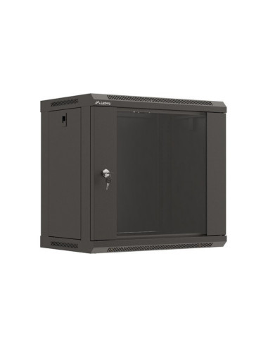 Lanberg Szafa Instalacyjna Rack Wisząca 19" 9U 540X350 Czarna Drzwi Przeszklone (Flat Pack)
