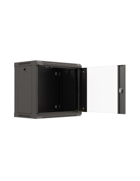 Lanberg Szafa Instalacyjna Rack Wisząca 19" 9U 540X350 Czarna Drzwi Przeszklone (Flat Pack)
