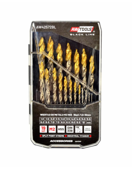 Awtools Wiertło Do Metalu M2 Hss-Tin Kpl.19Szt.  /1.5-10Mm / Black Line
