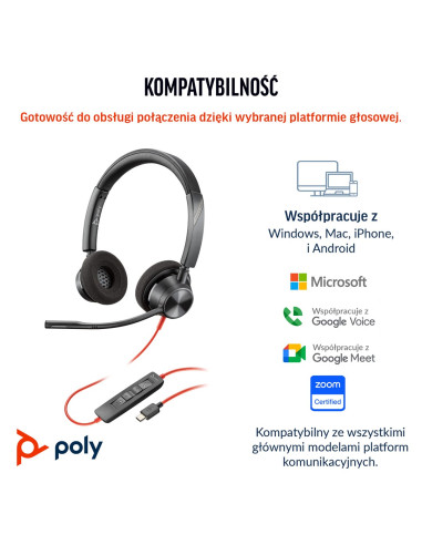 Słuchawki Poly Blackwire 3320 Stereo Ms Teams Certified Usb-C Headset +Usb-C/A Adapter 8X220Aa