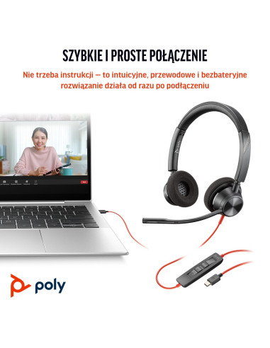 Słuchawki Poly Blackwire 3320 Stereo Ms Teams Certified Usb-C Headset +Usb-C/A Adapter 8X220Aa