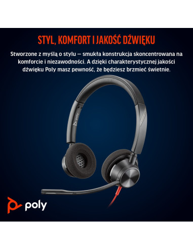 Słuchawki Poly Blackwire 3320 Stereo Ms Teams Certified Usb-C Headset +Usb-C/A Adapter 8X220Aa