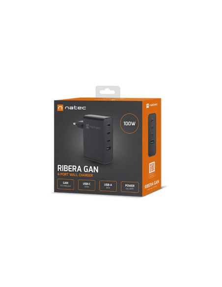Natec Ładowarka Sieciowa Ribera Gan 3X Usb-C 1X Usb-A 100W Czarna