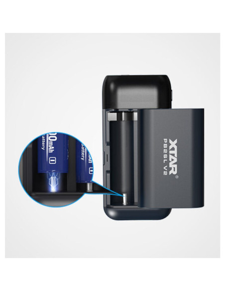 Xtar Ładowarka Z Funkcją Power Bank Do Akumulatorów Cylindrycznych Li-Ion 18650/20700/21700 Czarna - 2 Kanały Pb2Slv2