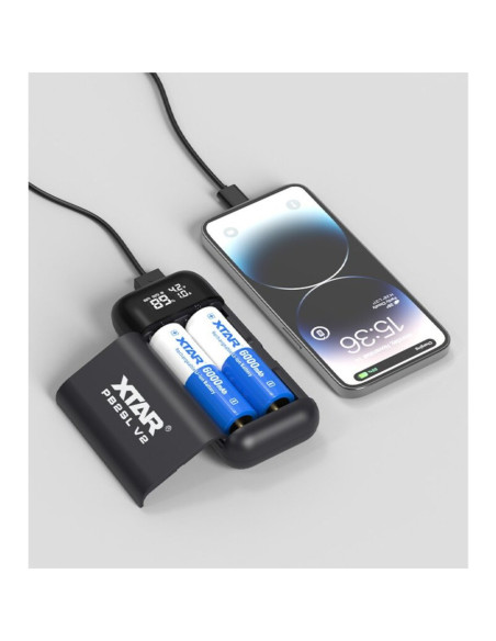 Xtar Ładowarka Z Funkcją Power Bank Do Akumulatorów Cylindrycznych Li-Ion 18650/20700/21700 Czarna - 2 Kanały Pb2Slv2