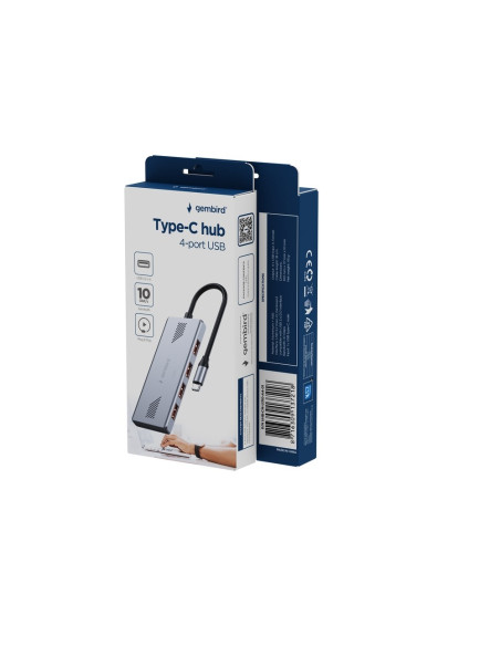 Gembird 4-Portowy Hub Usb 3.2 (Gen 2) Typu C Szary