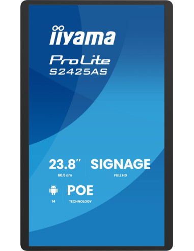 Iiyama Prolite S2425As-B1P Płaski Panel Digital Signage 60,5 Cm (23.8") Lcd Wi-Fi 500 Cd/M2 Full Hd Czarny Procesor Wbudowany An