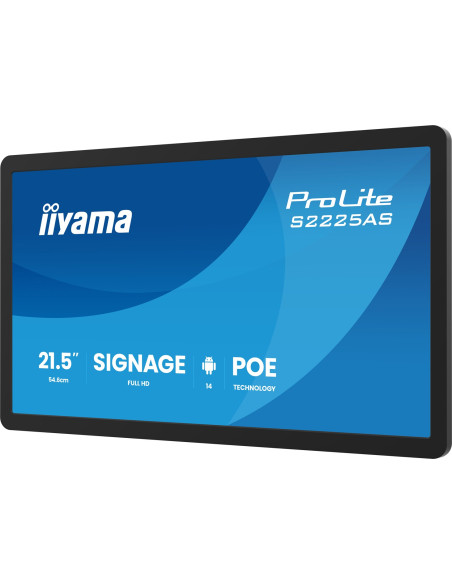 Iiyama Prolite S2225As-B1P Płaski Panel Digital Signage 54,6 Cm (21.5") Lcd Wi-Fi 500 Cd/M2 Full Hd Czarny Procesor Wbudowany An