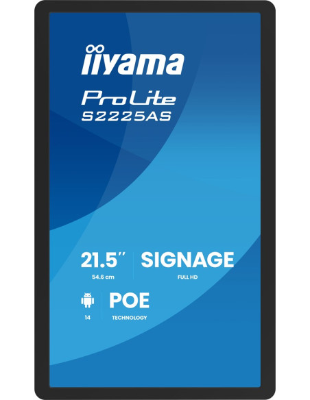 Iiyama Prolite S2225As-B1P Płaski Panel Digital Signage 54,6 Cm (21.5") Lcd Wi-Fi 500 Cd/M2 Full Hd Czarny Procesor Wbudowany An