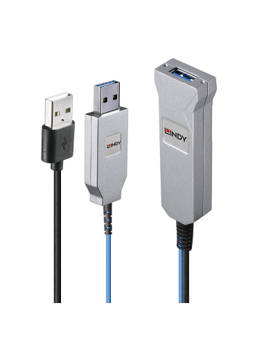 Lindy 43345 Kabel Usb Usb 3.2 Gen 1 (3.1 Gen 1) 30 M Usb A 2 X Usb A Niebieski, Srebrny