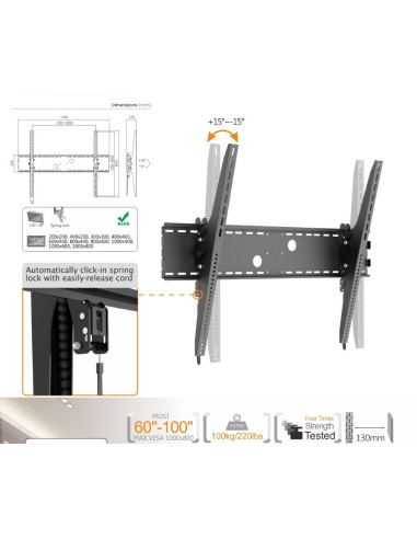 Equip 650322 Uchwyt Do Telewizorów 2,54 M (100") Czarny