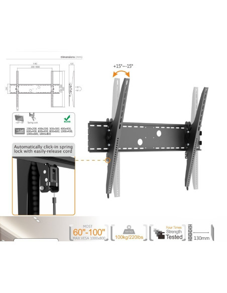 Equip 650322 Uchwyt Do Telewizorów 2,54 M (100") Czarny