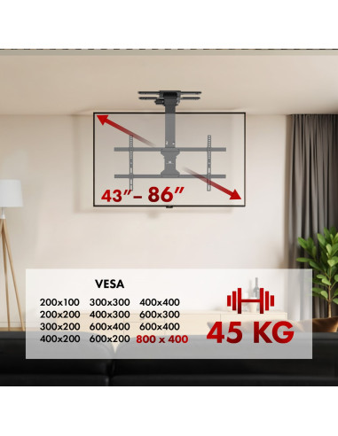 Uchwyt Elektryczny Do Tv Maclean, Sufitowy, Obsługa Tuya, Max. Vesa 800X400, Dla Tv 43-86", Max. 45Kg, Mc-110 T