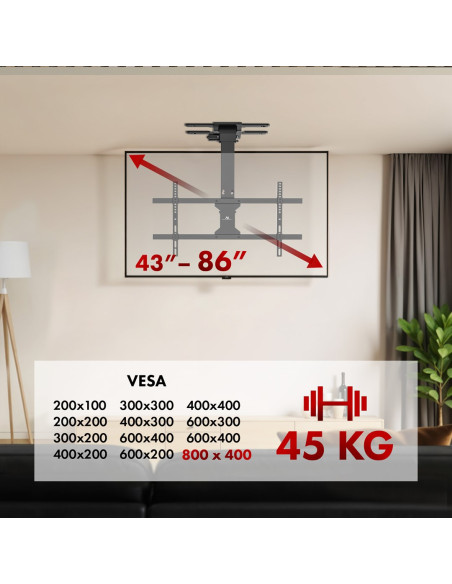 Uchwyt Elektryczny Do Tv Maclean, Sufitowy, Obsługa Tuya, Max. Vesa 800X400, Dla Tv 43-86", Max. 45Kg, Mc-110 T
