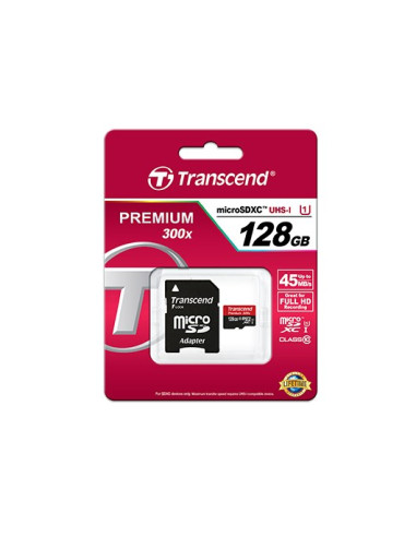 Sd Microsd Card 128Gb Transcend Sdxc Uhs1 W/Adapter