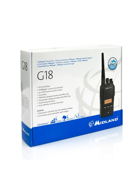 Midland G18 - Pmr446 Krótkofalówka 8 Kan. 446.00625 - 446.09375 Mhz Czarny