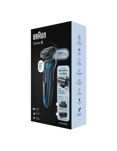 Braun Series 6 61-B1500S Golarka Foliowa Przycinarka Niebieski