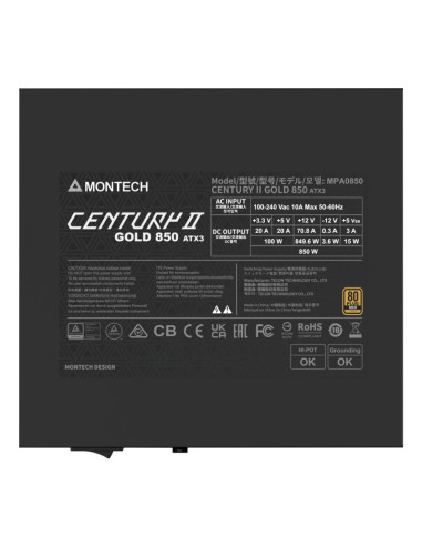 Montech Century Ii Moduł Zasilaczy 850 W 20+4 Pin Atx Atx Srebrny, Czarny
