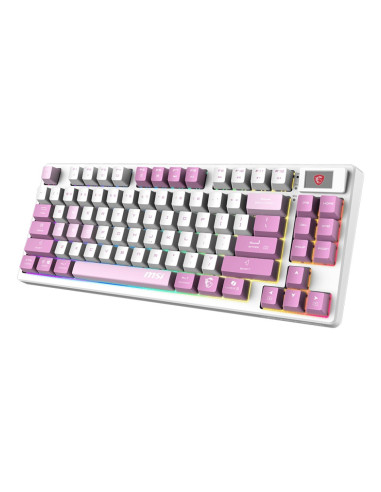 Msi Forge Gk600 Tkl Wireless Violet Klawiatura Gaming Usb + Bluetooth Qwerty Hiszpański Różowy, Fioletowy, Biały