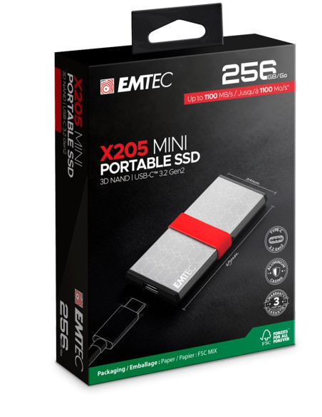 Emtec X205 Mini 256 Gb Usb Type-C Usb 3.2 Gen 2X2 Srebrny