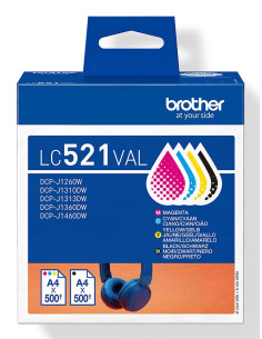 Brother Lc521Val Nabój Z Tuszem 4 Szt. Oryginalny Czarny, Cyjan, Purpurowy, Żółty
