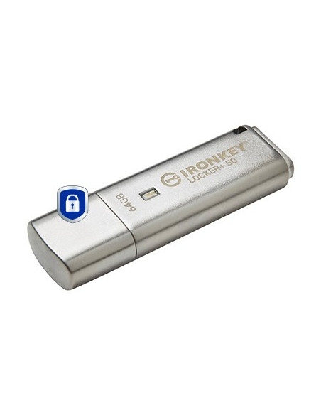 Kingston Ironkey Locker+ 50 Pamięć Usb 64 Gb Usb Typu-A 3.2 Gen 1 (3.1 Gen 1) Srebrny