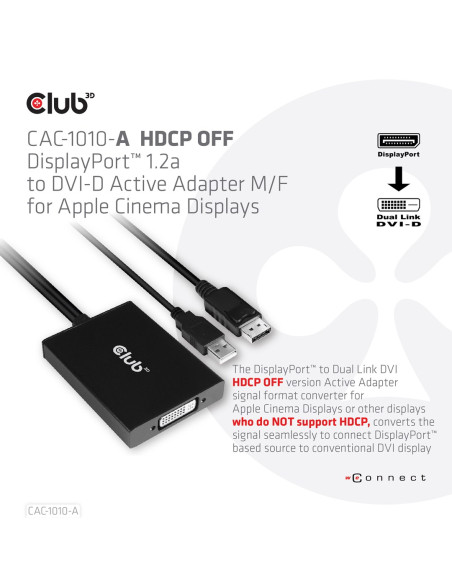 Club3D Cac-1010-A Adapter Kablowy 0,6 M Displayport Dvi-D + Usb Czarny