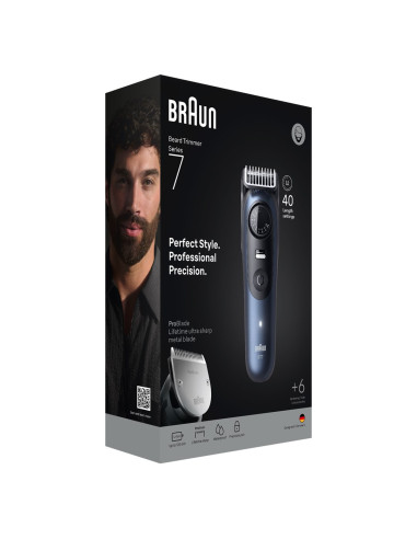 Braun Beardtrimmer 7 Bt7520 Bateria 40 2 Cm Mokry & Suchy Czarny, Niebieski