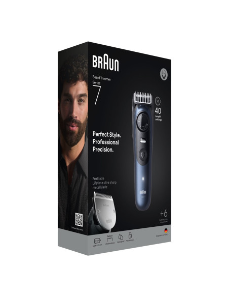 Braun Beardtrimmer 7 Bt7520 Bateria 40 2 Cm Mokry & Suchy Czarny, Niebieski