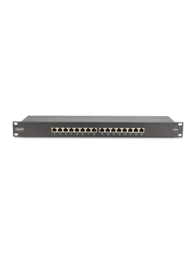 Digitus Panel Krosowy (Patch Panel) 19'' 16X Rj45, Lsa Poziom, Kat.6, Ekranowany, 1U, Czarny, Prowadnica Kabli