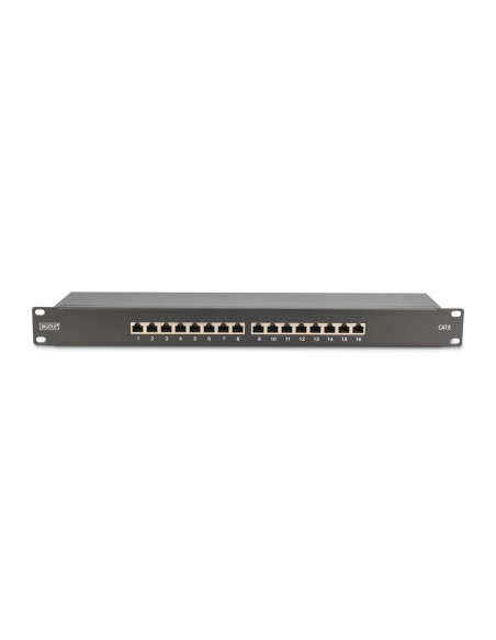 Digitus Panel Krosowy (Patch Panel) 19'' 16X Rj45, Lsa Poziom, Kat.6, Ekranowany, 1U, Czarny, Prowadnica Kabli