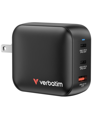 Verbatim Gan Charger 100W Uniwersalne Czarny Prąd Przemienny Szybkie Ładowanie Wewnętrzna