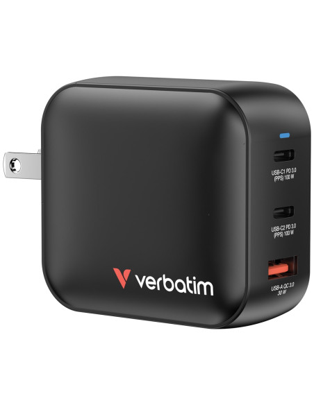 Verbatim Gan Charger 100W Uniwersalne Czarny Prąd Przemienny Szybkie Ładowanie Wewnętrzna