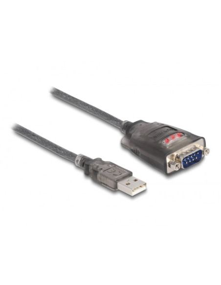 Delock Adapter Usb 2.0 Typu-A Na 1 X Złącze Męskie Szeregowe Rs-232 D-Sub 9 Pinów Z Wkrętami, 3 X Led, 1 M
