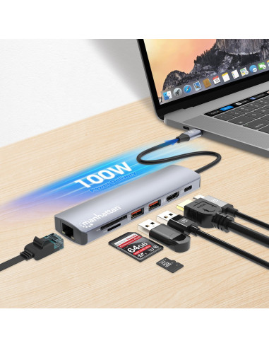 Manhattan 153966 Stacja Dokująca Przewodowa Usb 3.2 Gen 2 (3.1 Gen 2) Type-C Srebrny