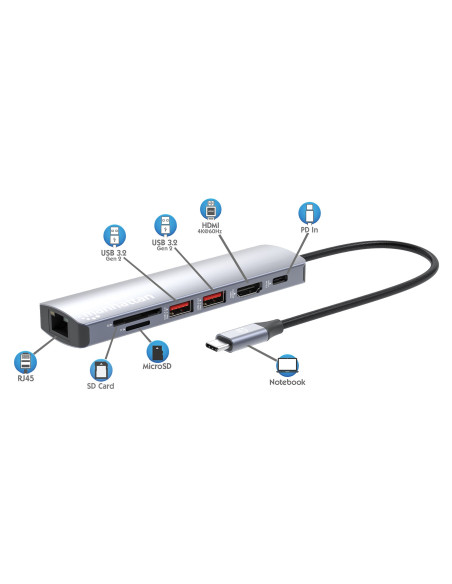 Manhattan 153966 Stacja Dokująca Przewodowa Usb 3.2 Gen 2 (3.1 Gen 2) Type-C Srebrny