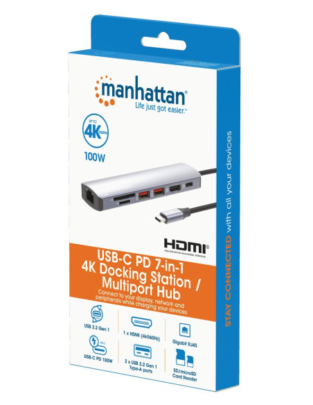 Manhattan 153966 Stacja Dokująca Przewodowa Usb 3.2 Gen 2 (3.1 Gen 2) Type-C Srebrny