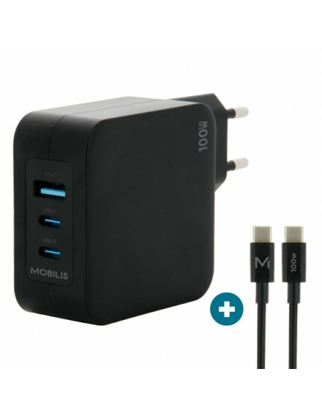 Mobilis Charger 100W 2Usb C 1Usba Gan Cable 100W Laptop, Smartfon, Tablet Czarny Prąd Przemienny Wewnętrzna