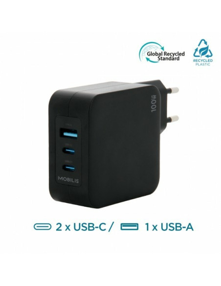 Mobilis Charger 100W 2Usb C 1Usba Gan Cable 100W Laptop, Smartfon, Tablet Czarny Prąd Przemienny Wewnętrzna