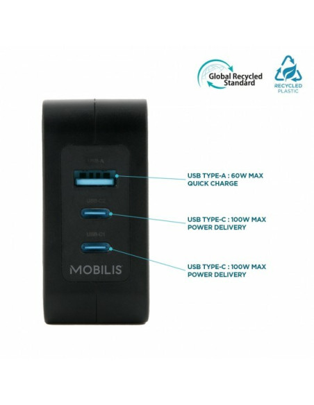 Mobilis Charger 100W 2Usb C 1Usba Gan Cable 100W Laptop, Smartfon, Tablet Czarny Prąd Przemienny Wewnętrzna